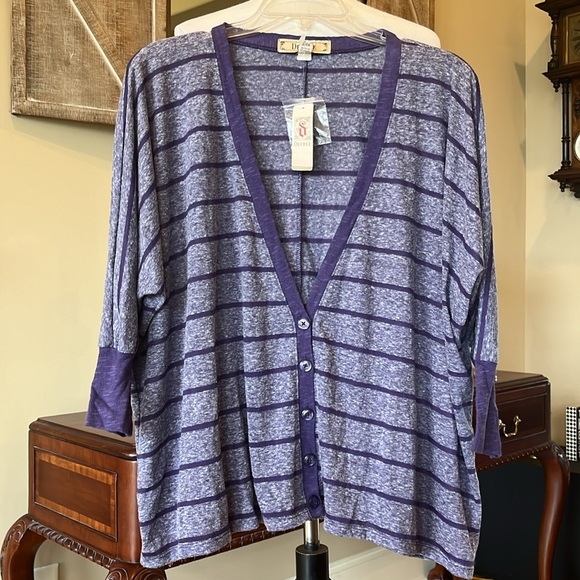 Comfy Decree Purple Stripe Oversized Sweater Cardigan S M L New - Picture 10 of 10